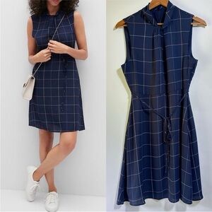 NWT Banana Republic navy plaid checked sleeveless twist-neck fit &flare dress 6T
